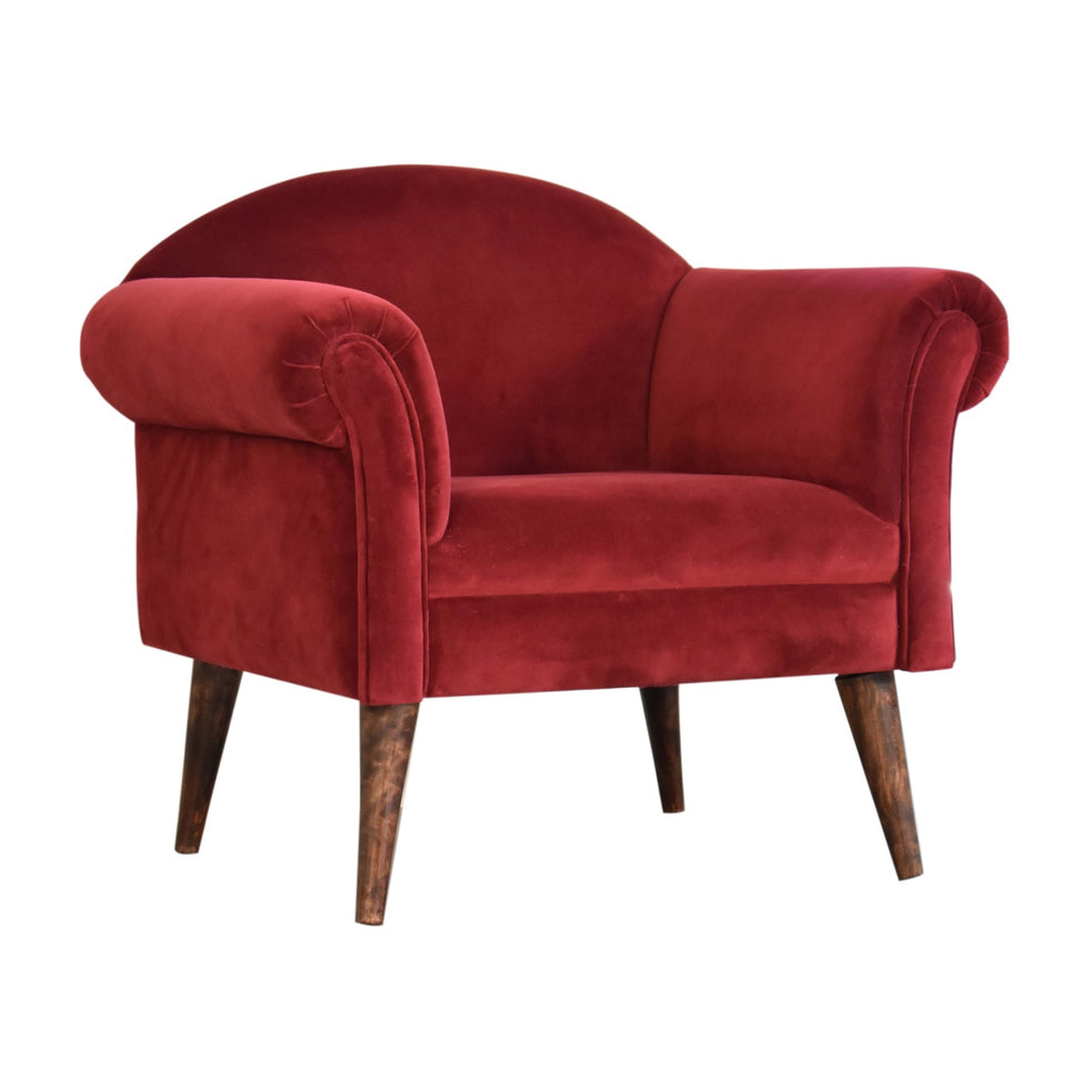 Artisan - Nordic Style Armchair in Wine, Velvet
