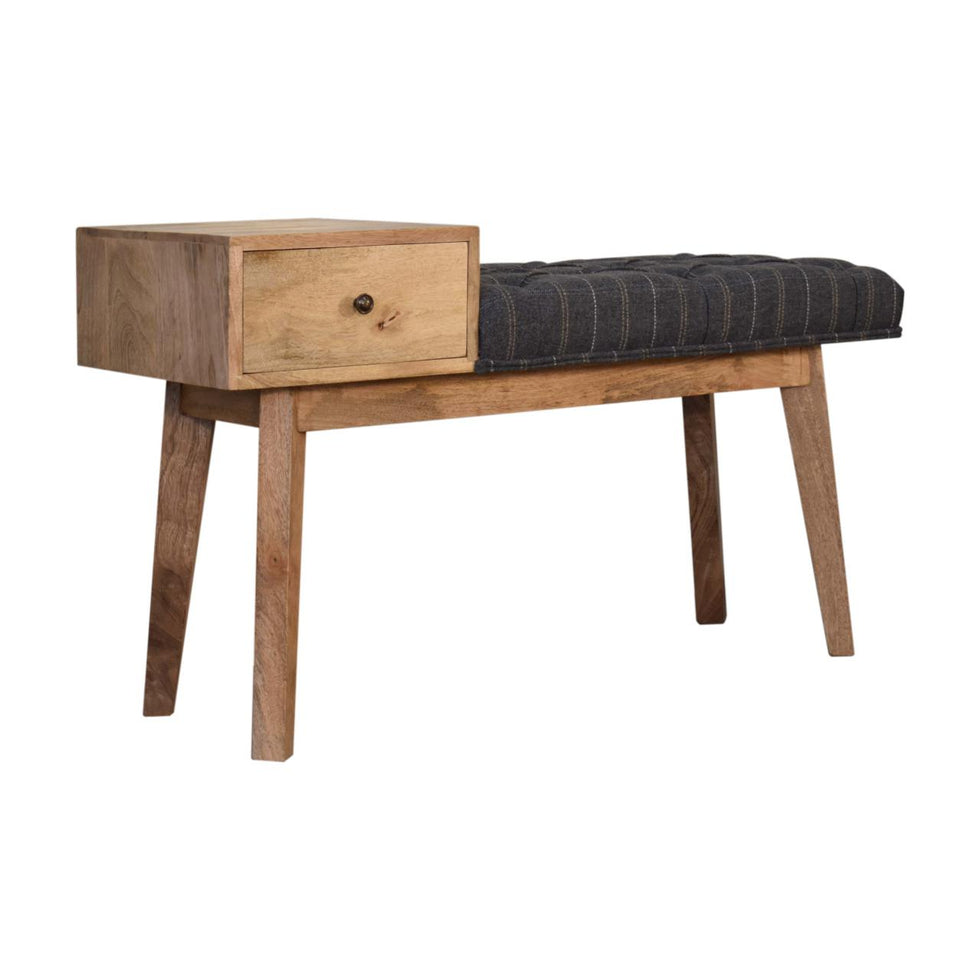 Artisan - Bench with 1 Drawer in Pewter, Tweed
