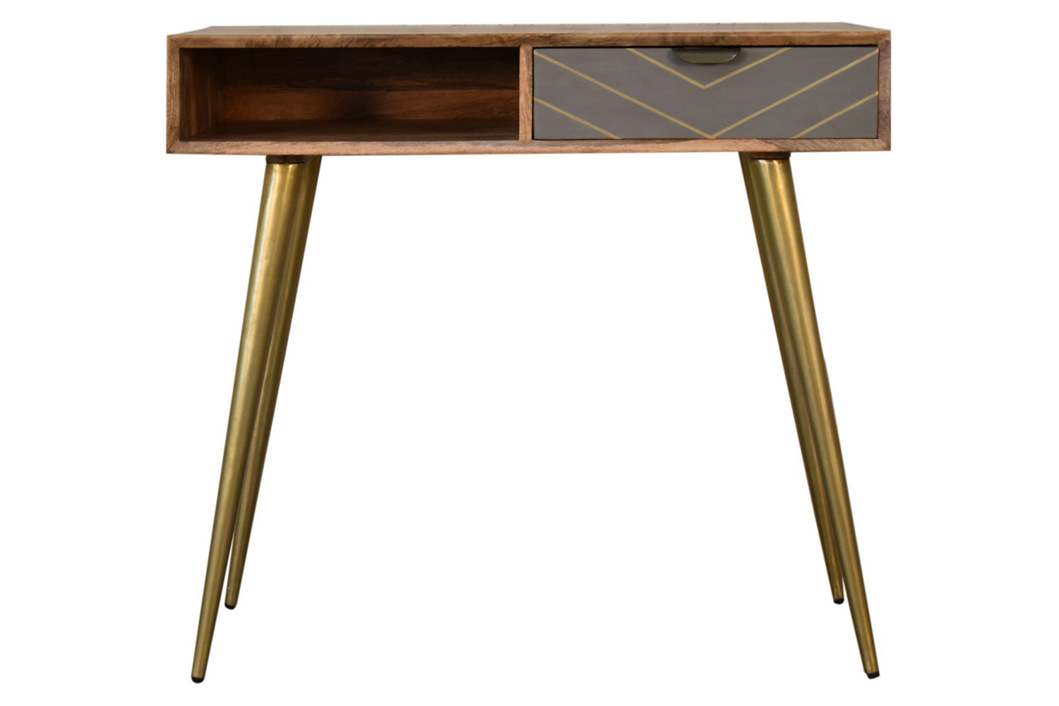 Artisan - Inlay Writing Desk with Cable Access in Sleek Cement Brass