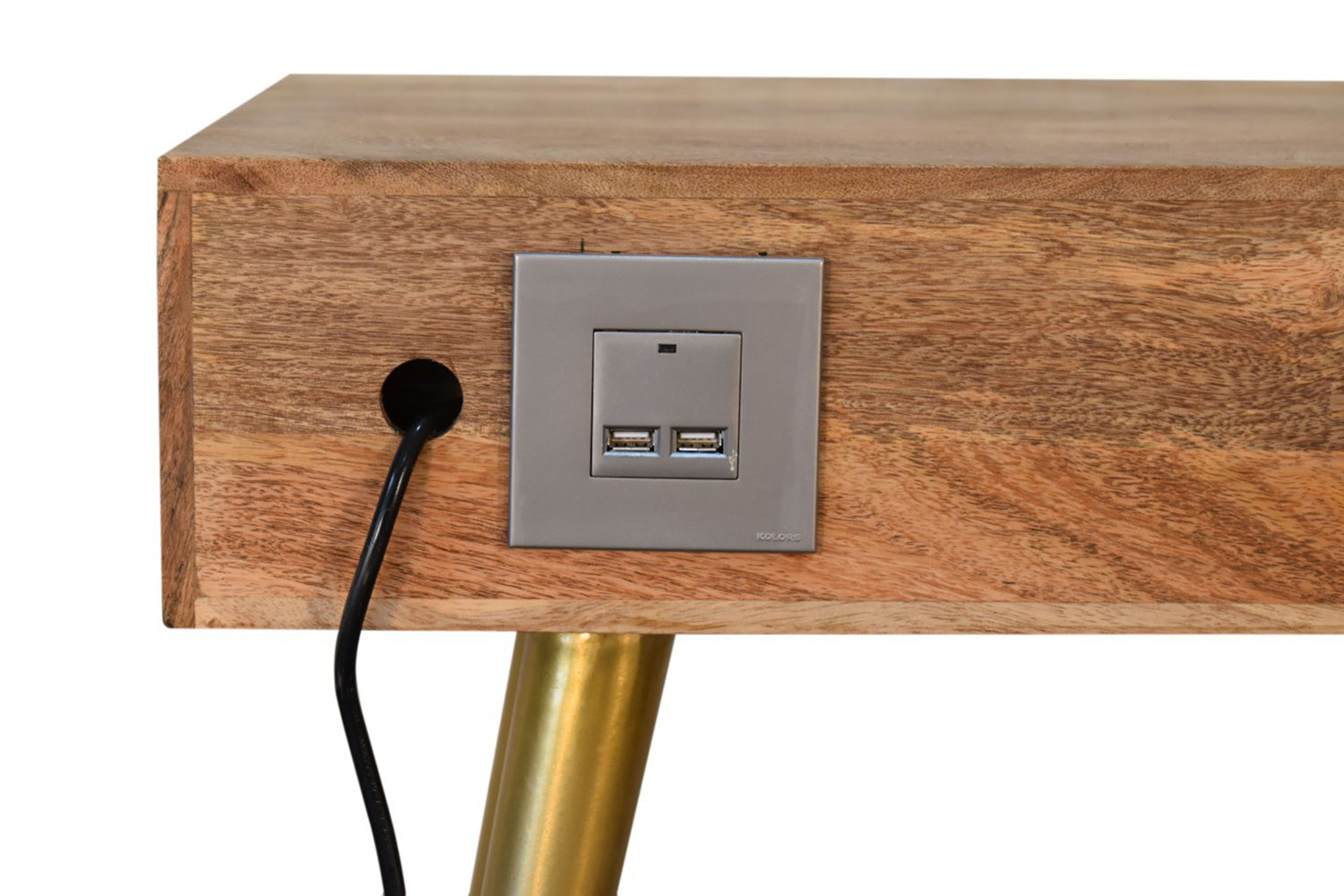 Artisan - Inlay Writing Desk with Cable Access in Sleek Cement Brass