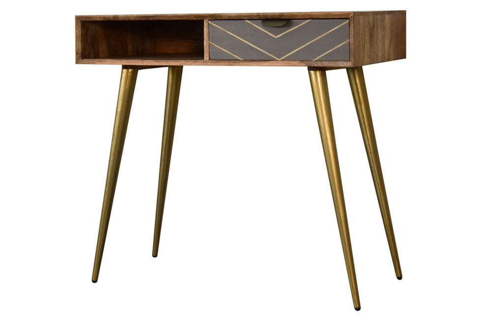 Artisan - Inlay Writing Desk with Cable Access in Sleek Cement Brass