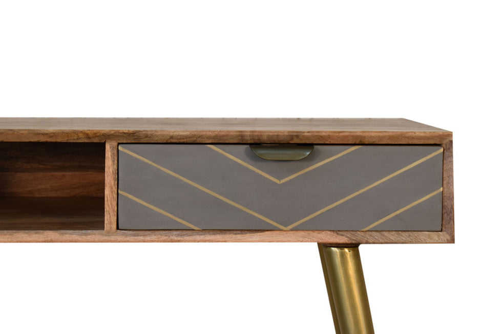 Artisan - Inlay Writing Desk with Cable Access in Sleek Cement Brass