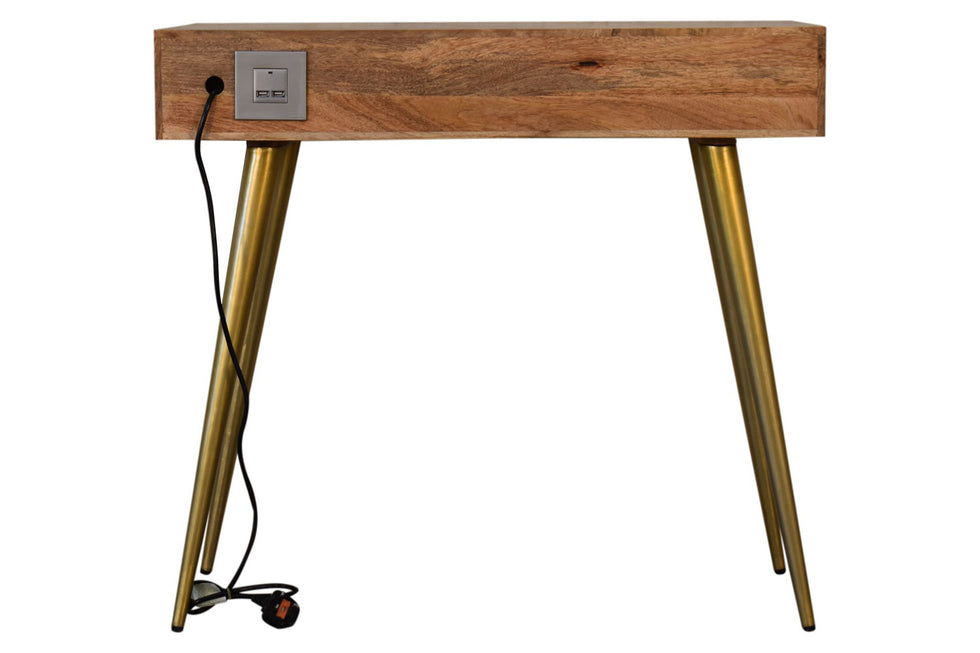Artisan - Inlay Writing Desk with Cable Access in Sleek Cement Brass