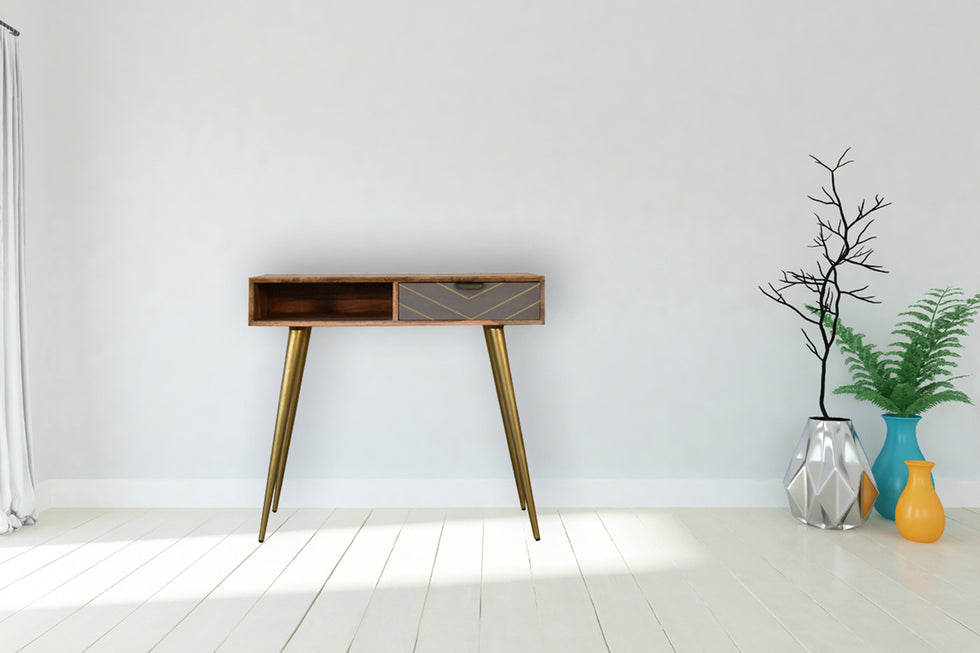 Artisan - Inlay Writing Desk with Cable Access in Sleek Cement Brass