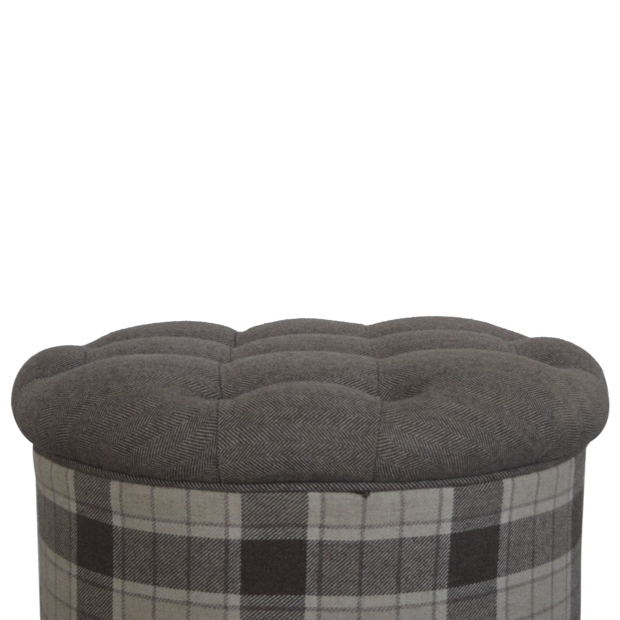 Artisan - Deep Button Round Checked Footstool