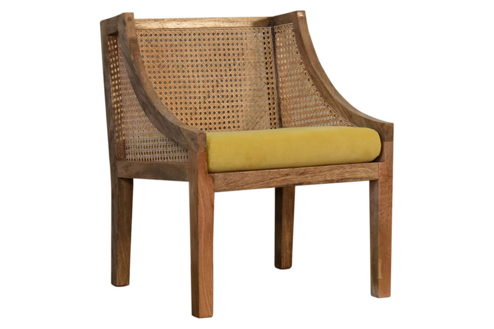 Artisan - Cotton Velvet Rattan Chair in Mustard, Retro