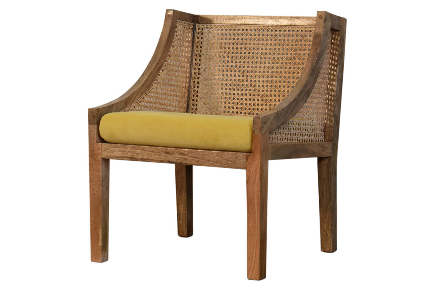 Artisan - Cotton Velvet Rattan Chair in Mustard, Retro