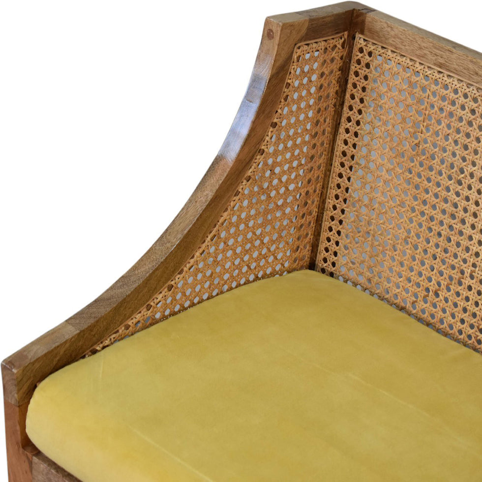 Artisan - Cotton Velvet Rattan Chair in Mustard, Retro