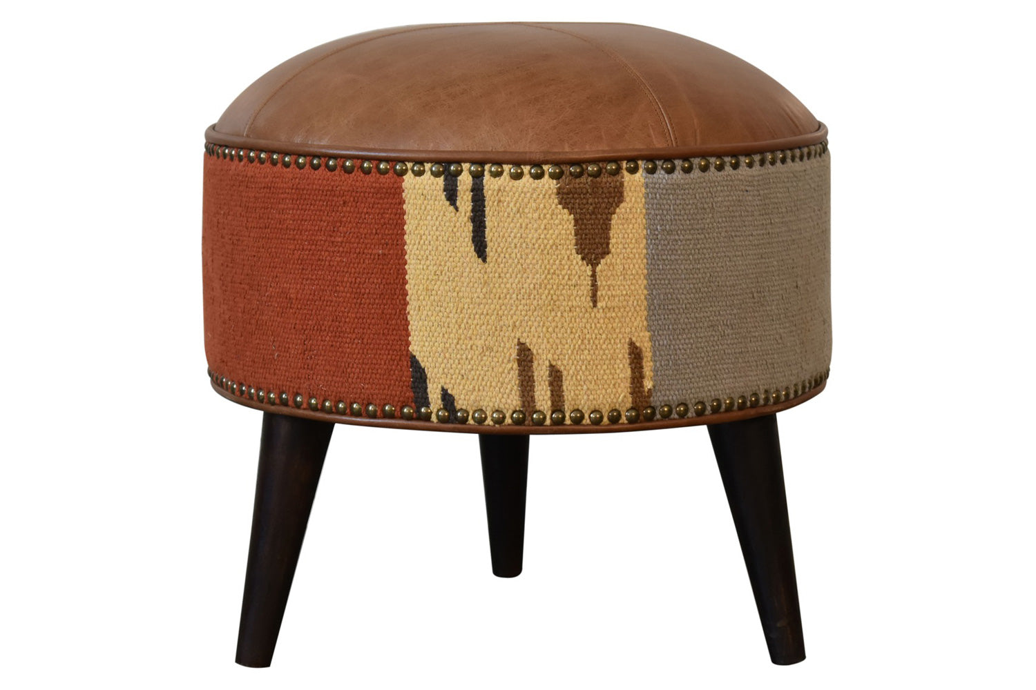 Artisan - Footstool with Base in Durrie/Leather