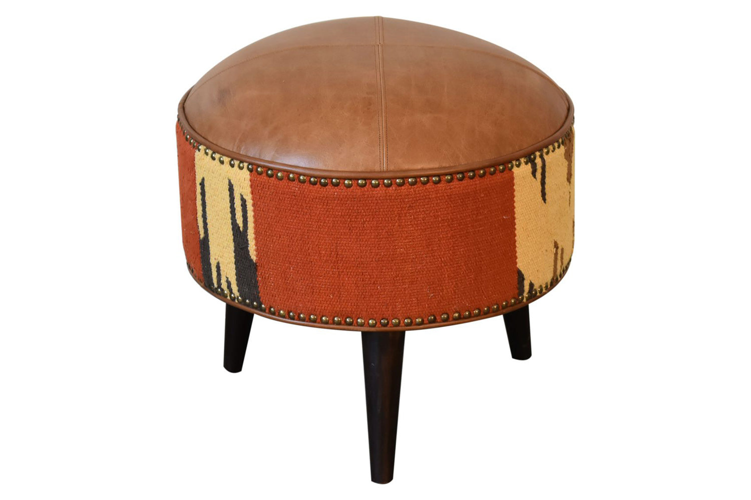 Artisan - Footstool with Base in Durrie/Leather