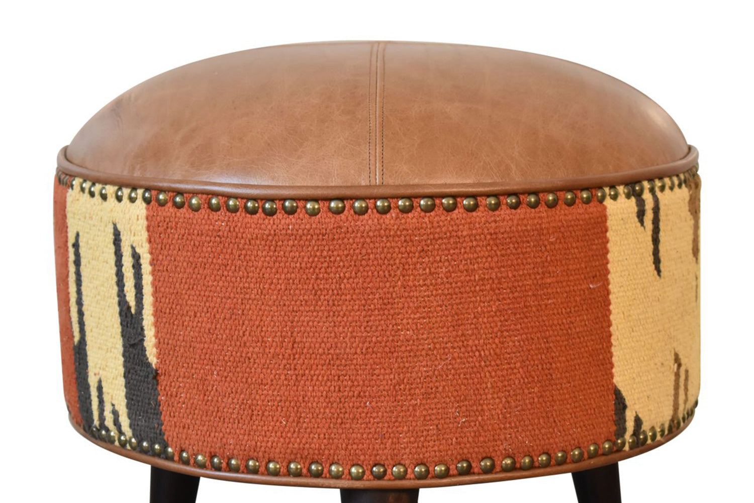 Artisan - Footstool with Base in Durrie/Leather