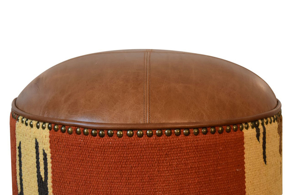 Artisan - Footstool with Base in Durrie/Leather