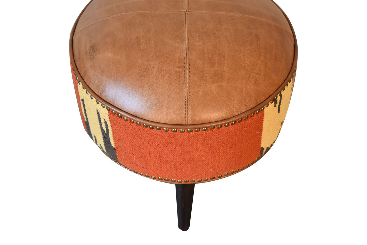 Artisan - Footstool with Base in Durrie/Leather