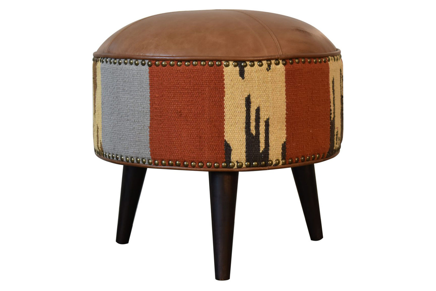 Artisan - Footstool with Base in Durrie/Leather
