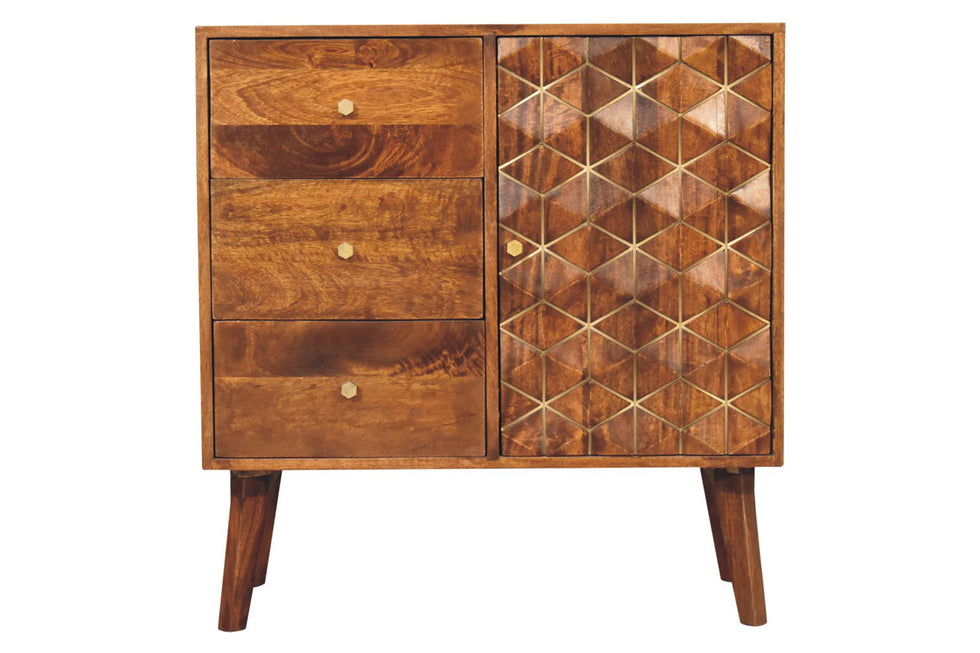 Artisan - Cubed Brass Inlay Cabinet in Chestnut