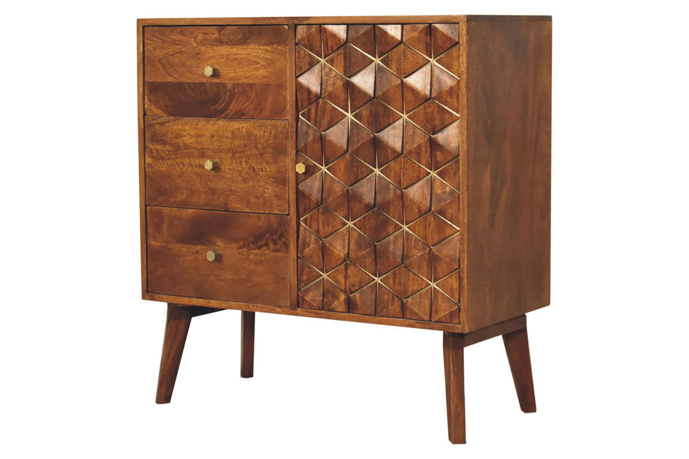 Artisan - Cubed Brass Inlay Cabinet in Chestnut