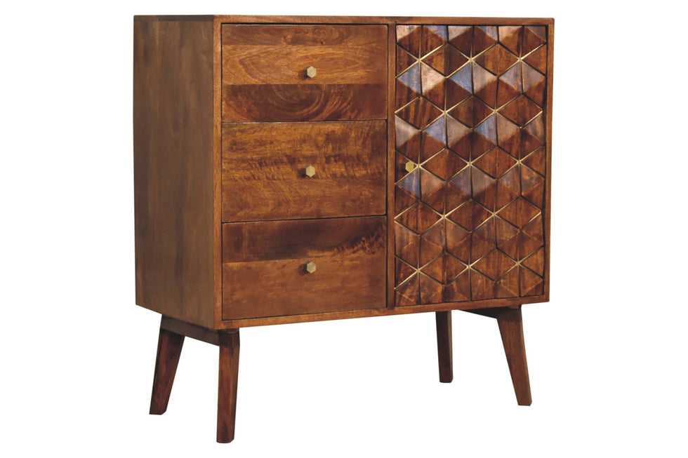 Artisan - Cubed Brass Inlay Cabinet in Chestnut