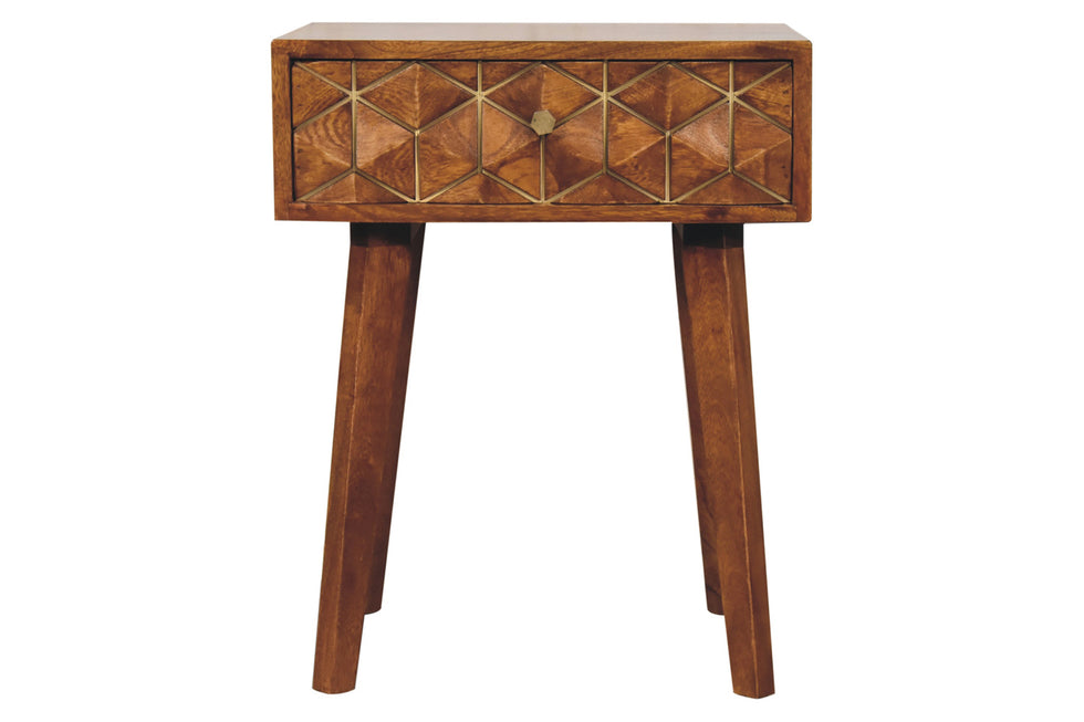 Artisan - Cubed Brass Inlay Bedside in Chestnut