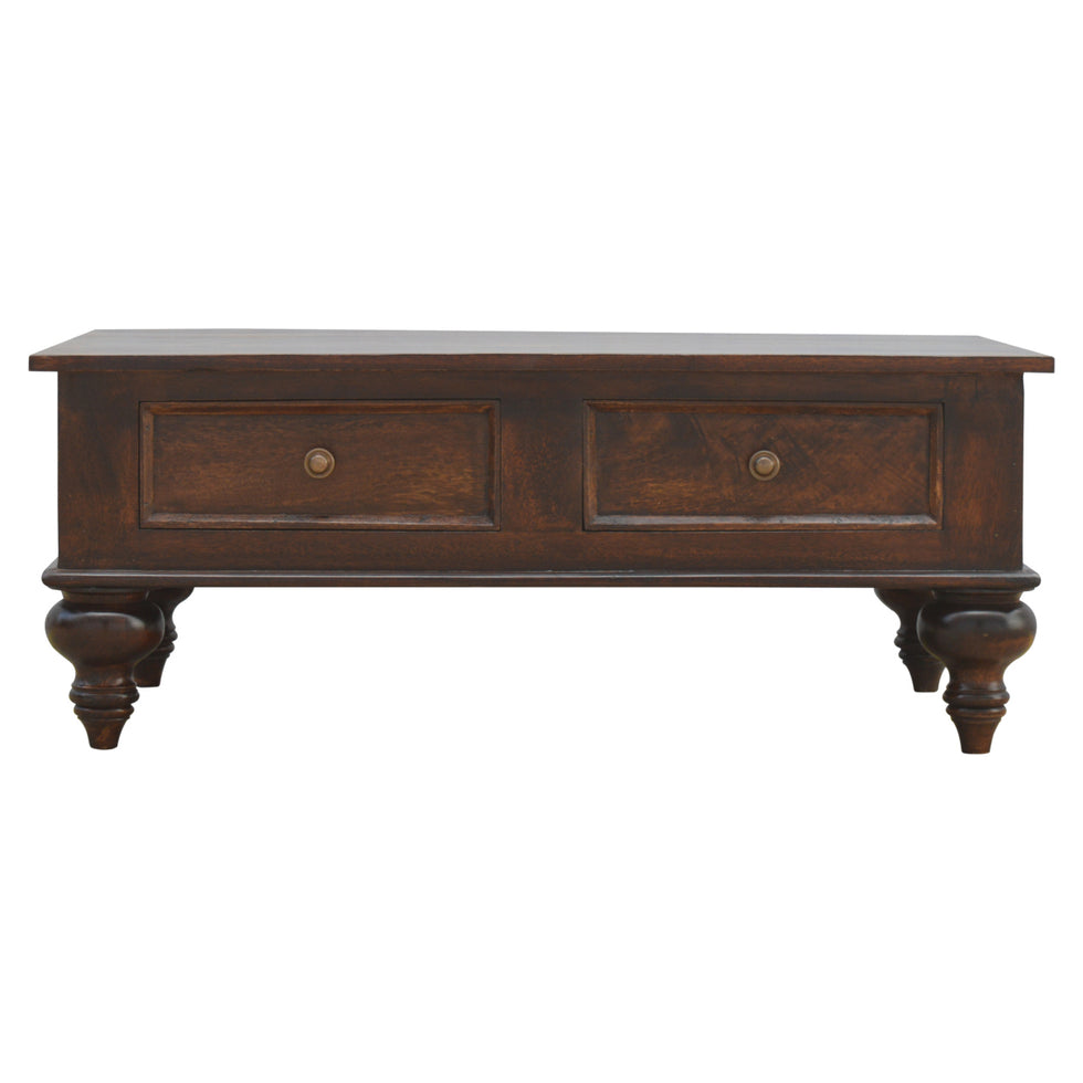 Artisan - Turned Coffee Table with 4 Drawers in Light Walnut