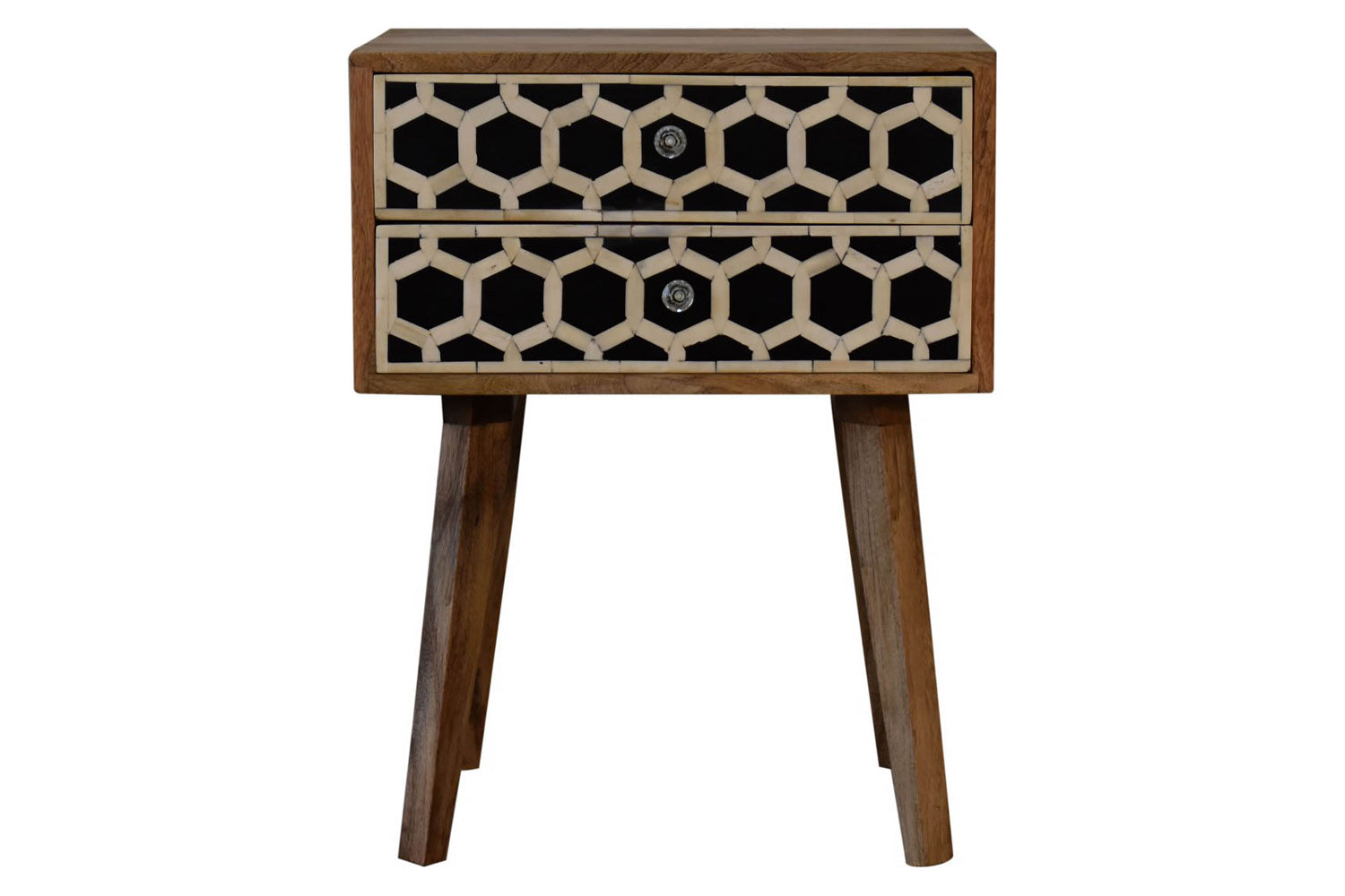Artisan - Bone Inlay Bedside with 2 Drawers in Chestnut, Tapered