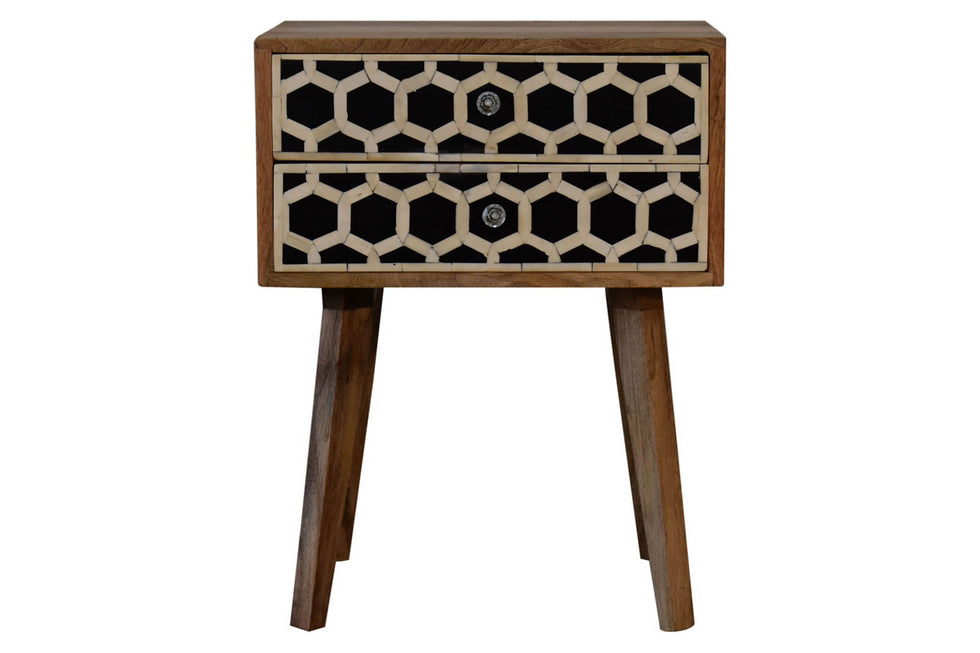 Artisan - Bone Inlay Bedside with 2 Drawers in Chestnut, Tapered