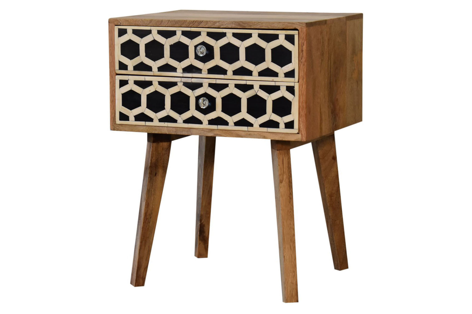 Artisan - Bone Inlay Bedside with 2 Drawers in Chestnut, Tapered