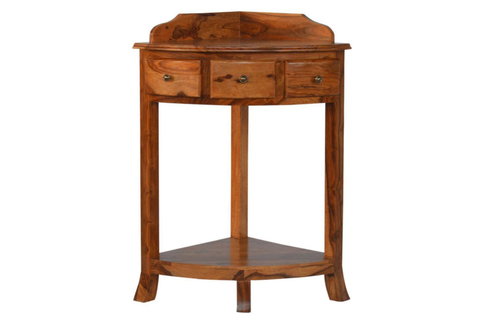 Artisan - Solid Sheesham Wood Corner Wash Stand with a Gallery Back