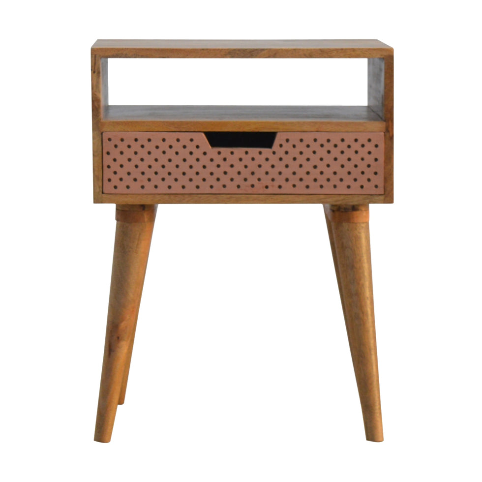 Artisan - Perforated Copper Nightstand with Open Slot in Copper