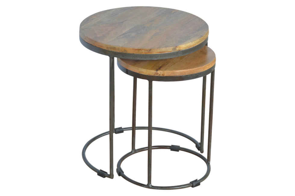 Artisan - Round Stool Set of 2 with Iron Base