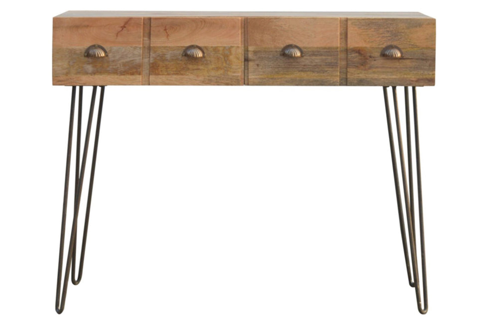 Artisan - Solid Wood 2 Drawers Console Table with Iron Base