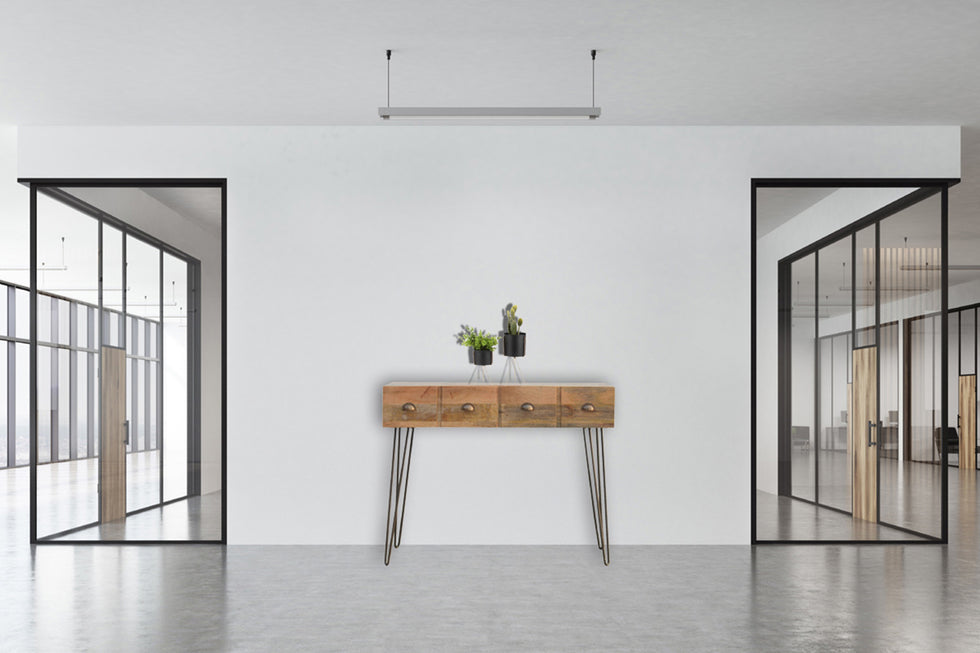 Artisan - Solid Wood 2 Drawers Console Table with Iron Base