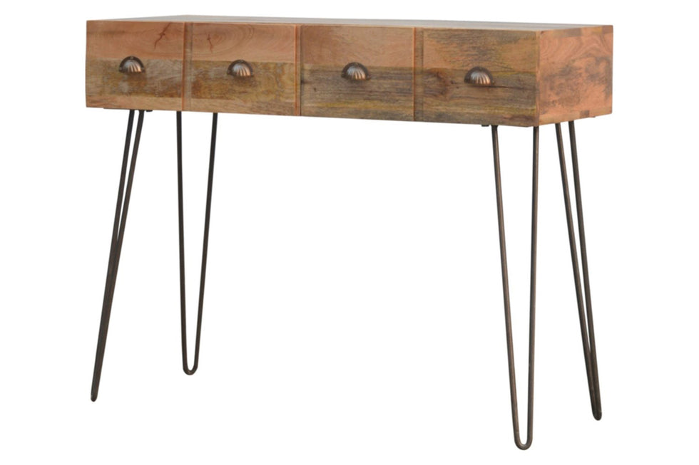 Artisan - Solid Wood 2 Drawers Console Table with Iron Base
