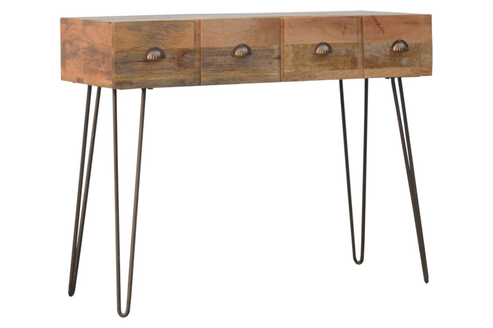 Artisan - Solid Wood 2 Drawers Console Table with Iron Base