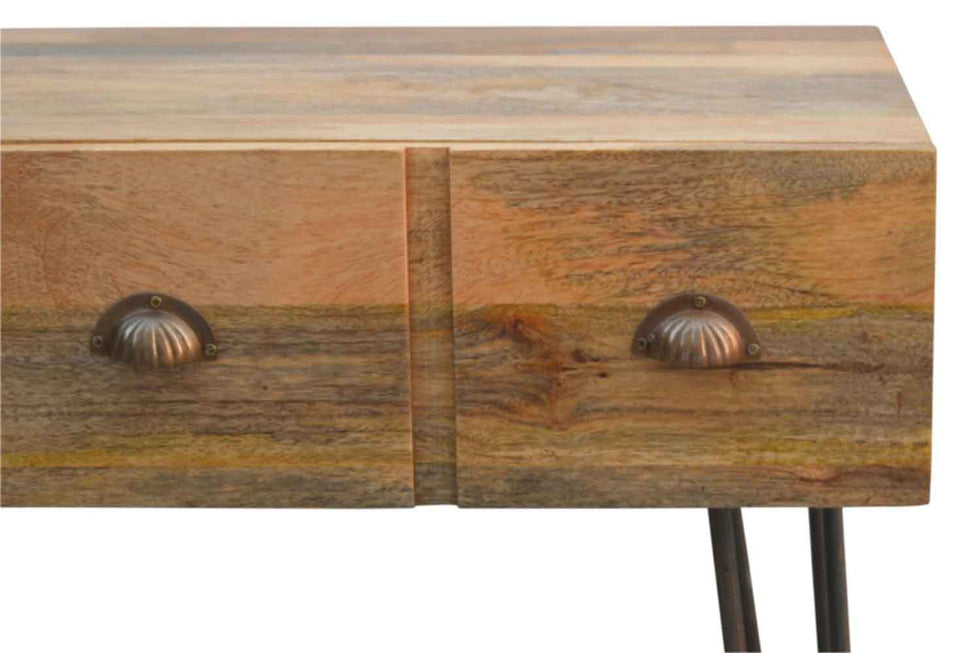 Artisan - Solid Wood 2 Drawers Console Table with Iron Base
