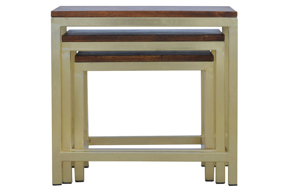 Artisan - Golden Stool Set of 3 with Chunky Wooden Top
