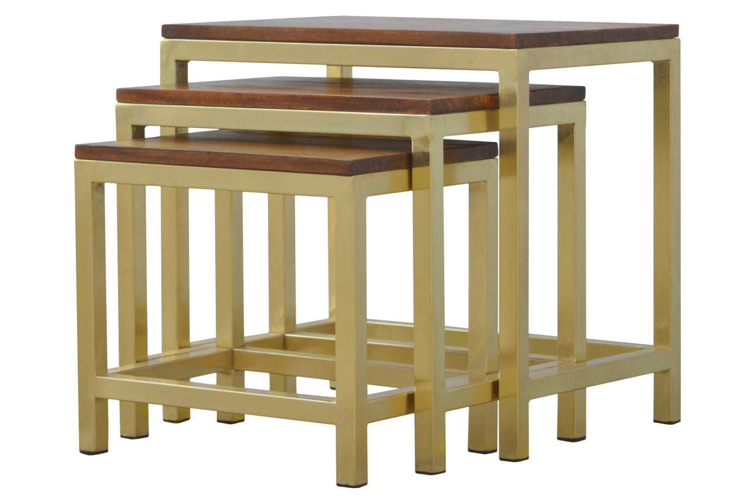 Artisan - Golden Stool Set of 3 with Chunky Wooden Top