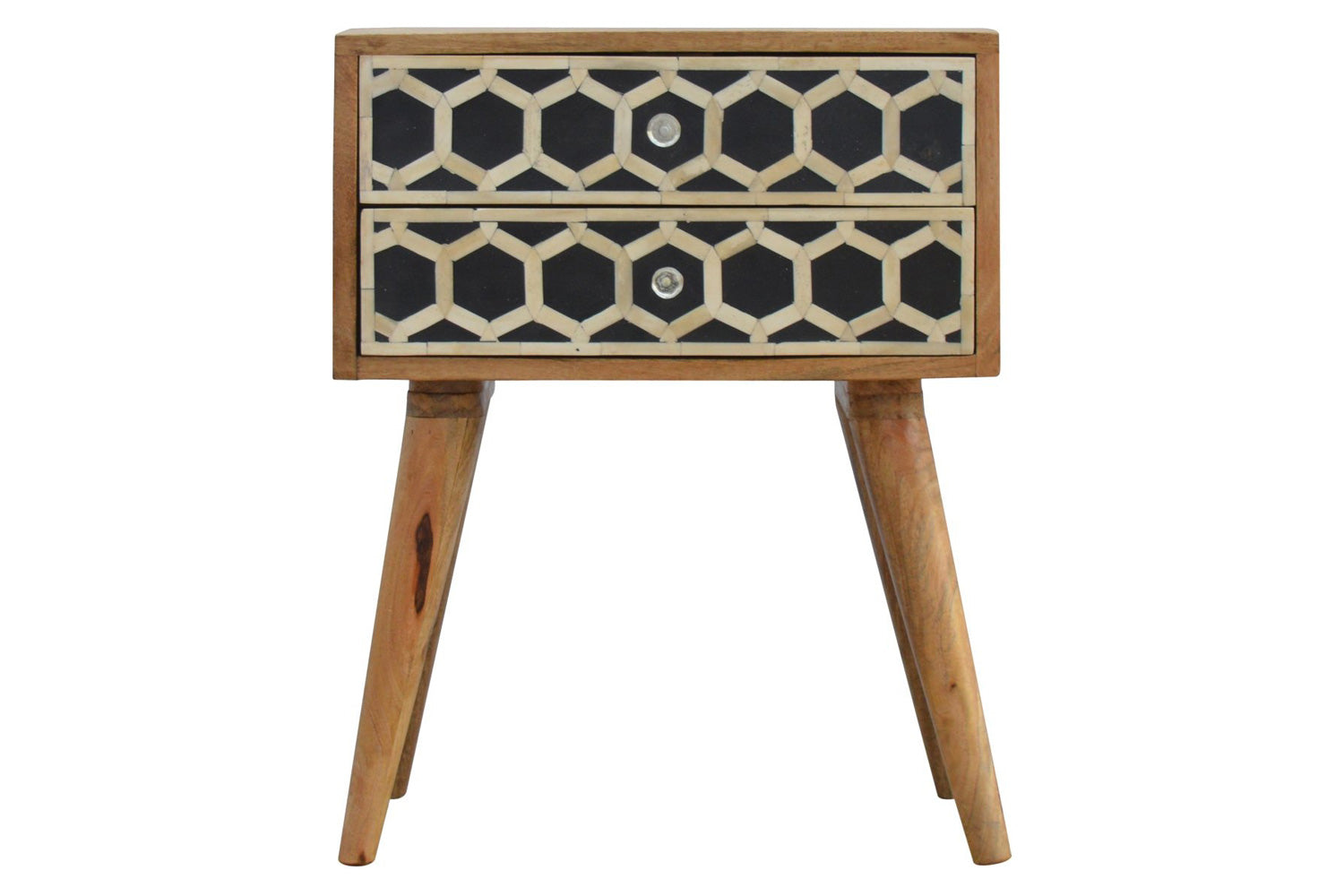 Artisan - Bone Inlay Bedside with 2 Drawers in Oak-ish, Scandinavian