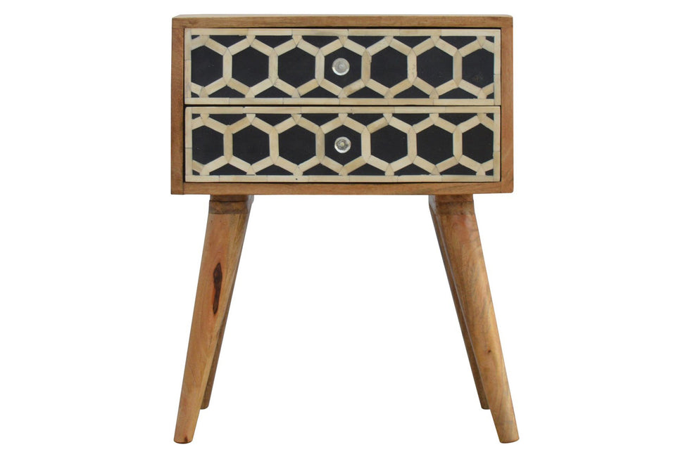 Artisan - Bone Inlay Bedside with 2 Drawers in Oak-ish, Scandinavian