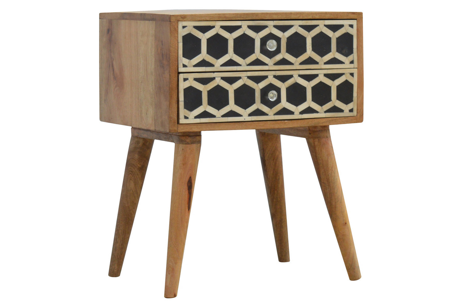 Artisan - Bone Inlay Bedside with 2 Drawers in Oak-ish, Scandinavian