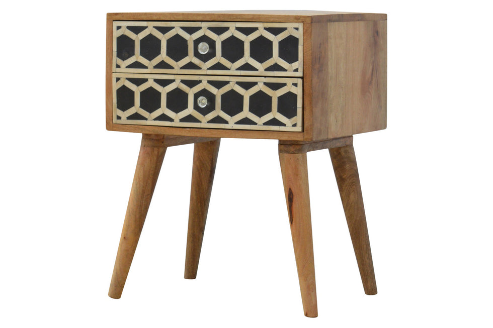 Artisan - Bone Inlay Bedside with 2 Drawers in Oak-ish, Scandinavian