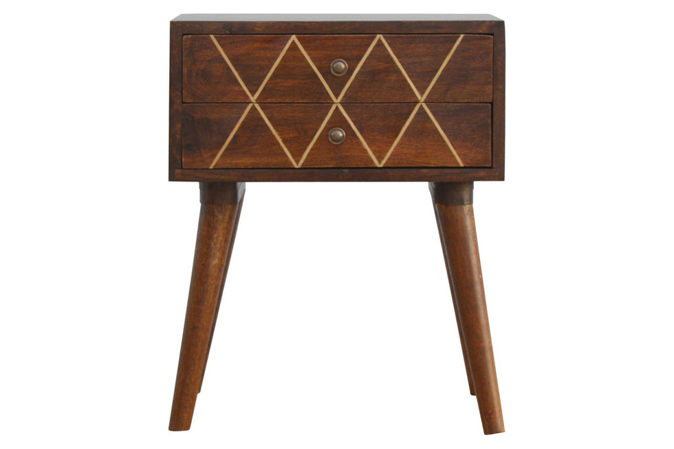 Artisan - Geometric Brass Inlay Bedside 2 Drawers