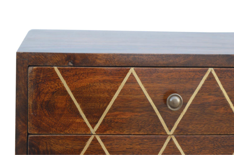 Artisan - Geometric Brass Inlay Bedside 2 Drawers