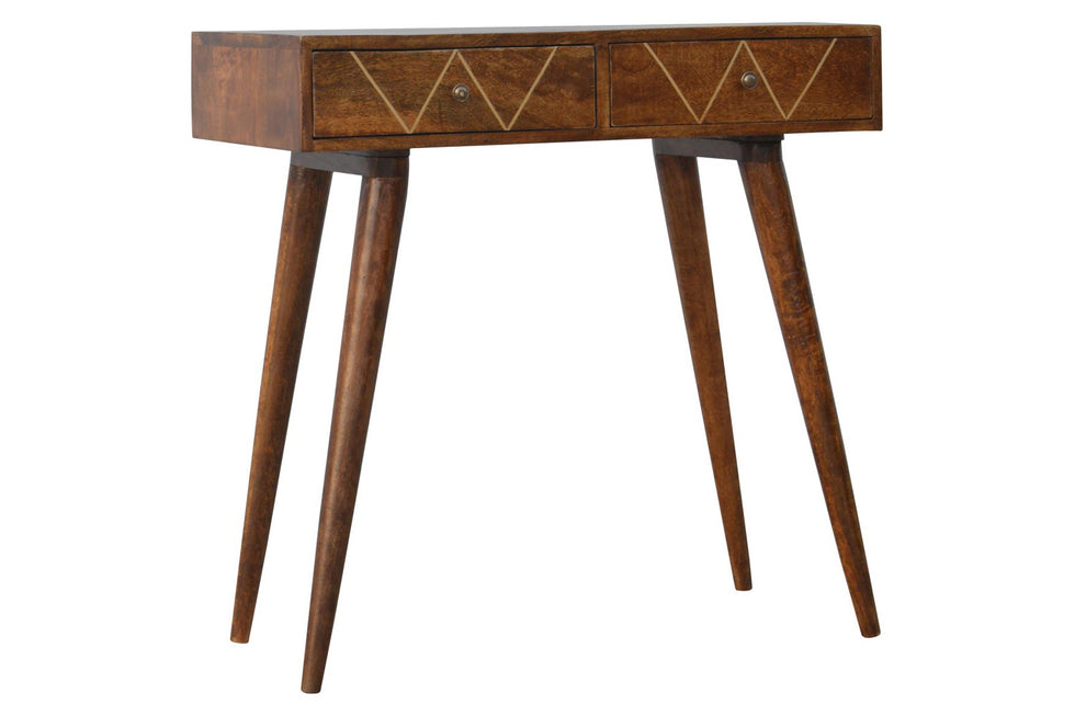 Artisan - Geometric Brass Inlay Console Table in 2 Drawers