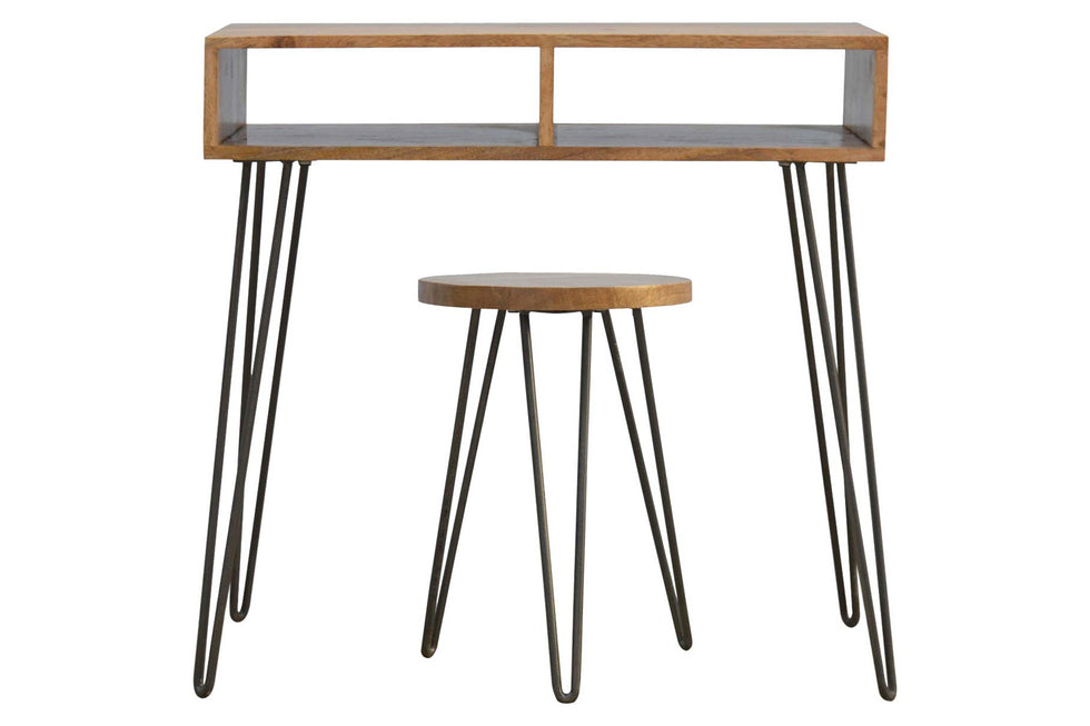 Artisan - Solid Wood & Iron Base Writing Desk with Stool