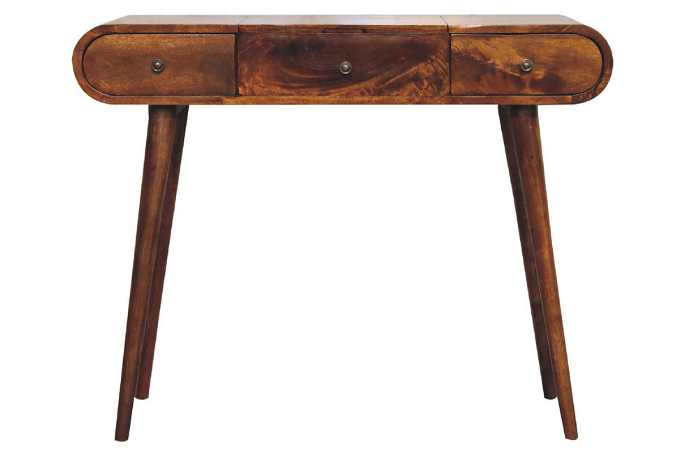 Artisan - Curved Dressing Table with Foldable Mirror in Chestnut