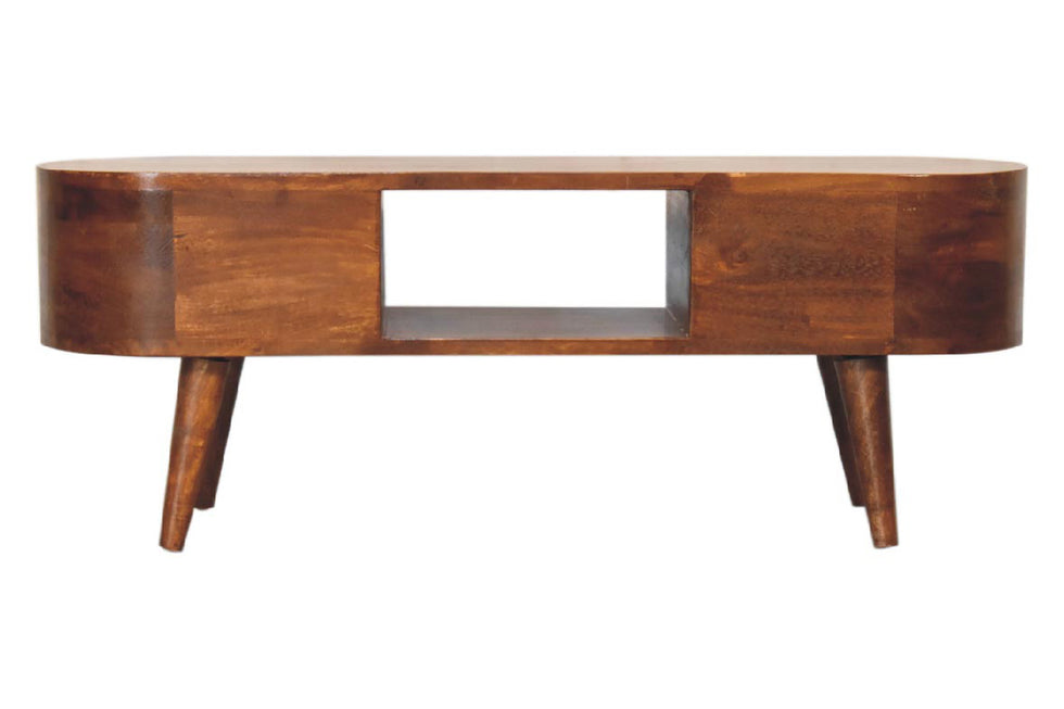 Artisan - Rounded Coffee Table with Open Slot in Chestnut