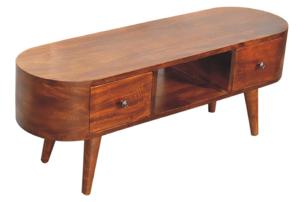 Artisan - Rounded Coffee Table with Open Slot in Chestnut