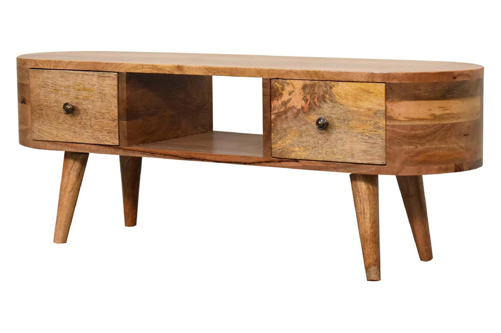 Artisan - Rounded Mini Entertainment Unit in Oak-ish, Open Slot