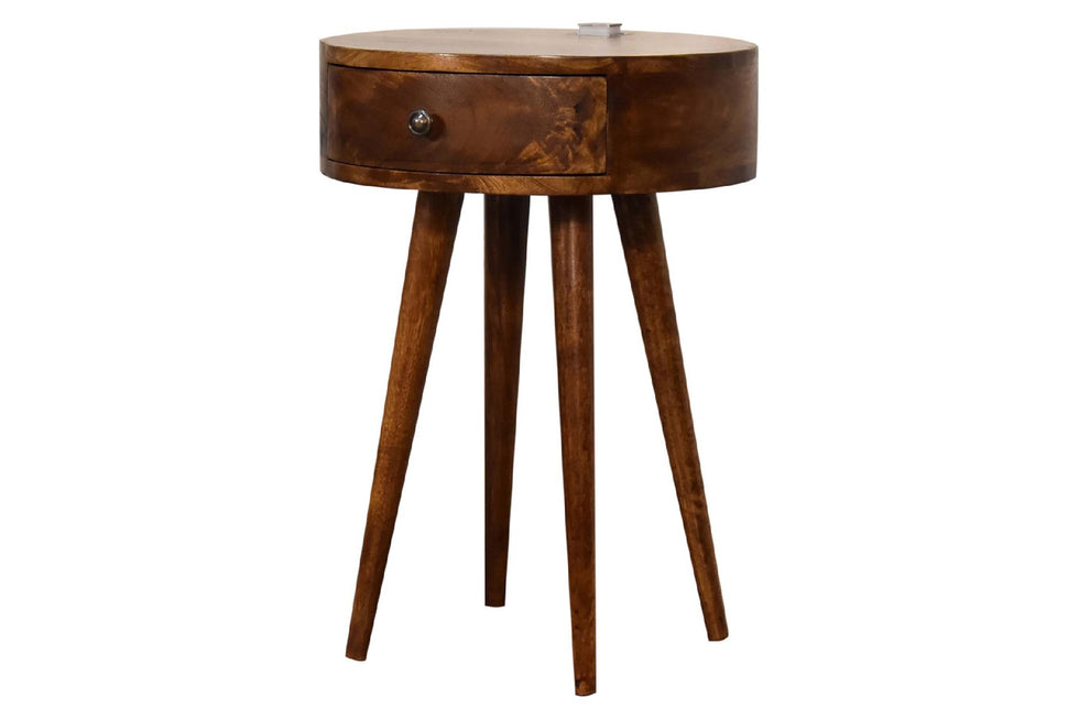 Artisan - Single Rounded Bedside Table with Reading Light in Chestnut