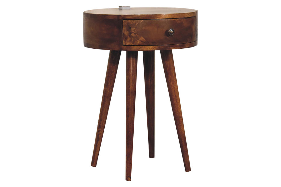 Artisan - Single Rounded Bedside Table with Reading Light in Chestnut